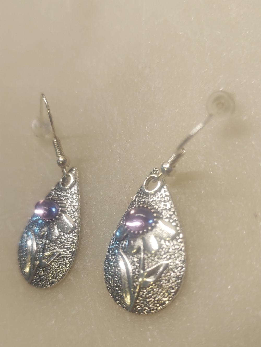 BOGO! NEW! 3D Purple Crystal Silver Dangle Artistic Flower Earrings By Monet - Picture 4 of 9